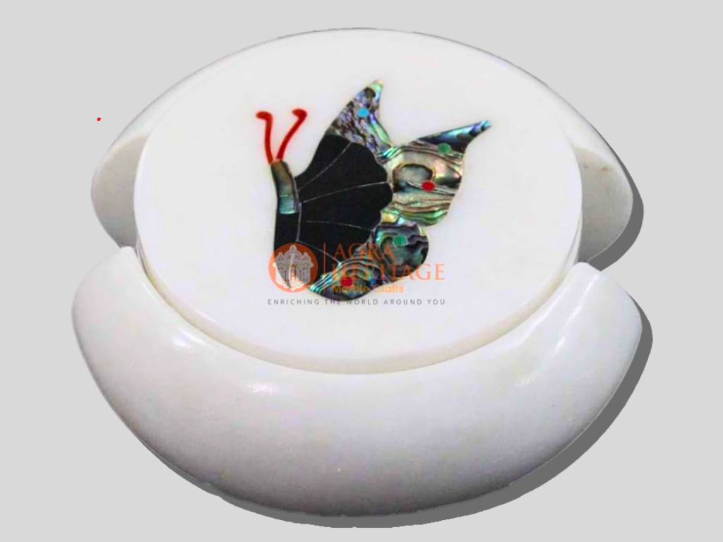 Multi Color Butterfly Art Tea Cup Coaster Set